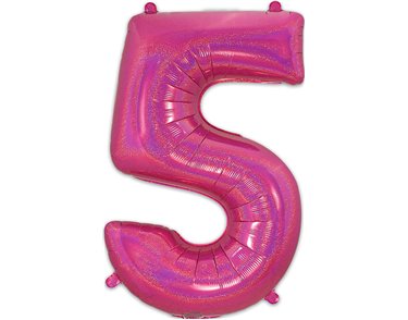 34in NUMBER 5 HOLOGRAPHIC PINK FOIL BALLOON