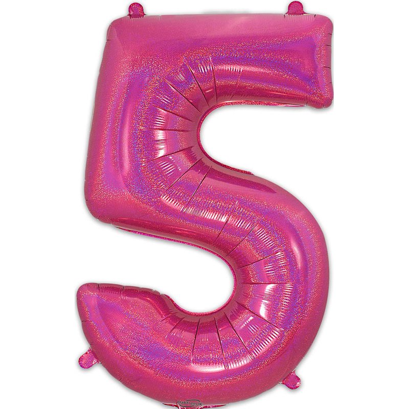 34in NUMBER 5 HOLOGRAPHIC PINK FOIL BALLOON