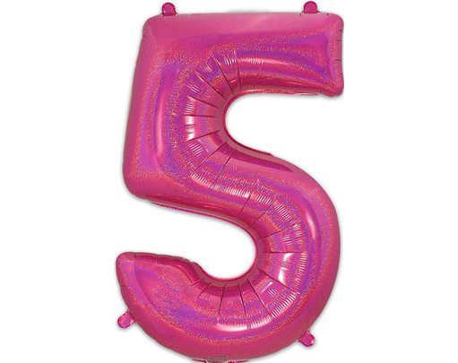34in NUMBER 5 HOLOGRAPHIC PINK FOIL BALLOON