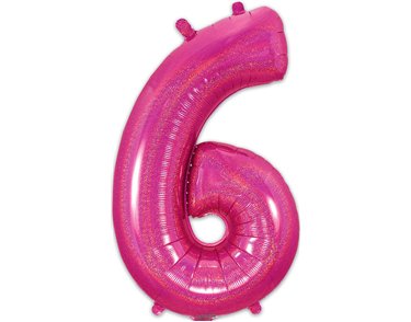 34in NUMBER 6 HOLOGRAPHIC PINK FOIL BALLOON
