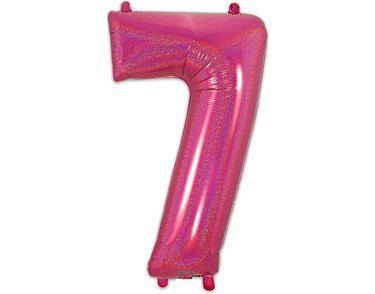34in NUMBER 7 HOLOGRAPHIC PINK FOIL BALLOON