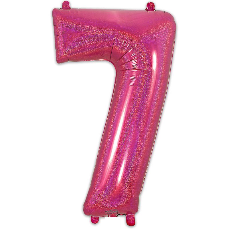 34in NUMBER 7 HOLOGRAPHIC PINK FOIL BALLOON