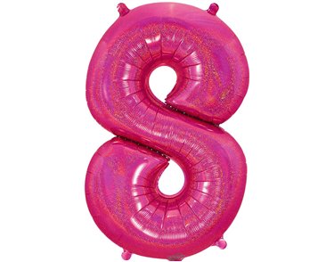 34in NUMBER 8 HOLOGRAPHIC PINK FOIL BALLOON