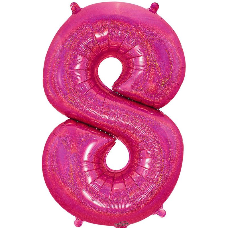34in NUMBER 8 HOLOGRAPHIC PINK FOIL BALLOON