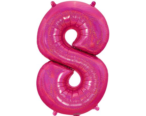 34in NUMBER 8 HOLOGRAPHIC PINK FOIL BALLOON