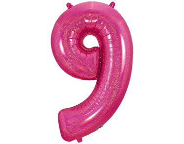 34in NUMBER 9 HOLOGRAPHIC PINK FOIL BALLOON