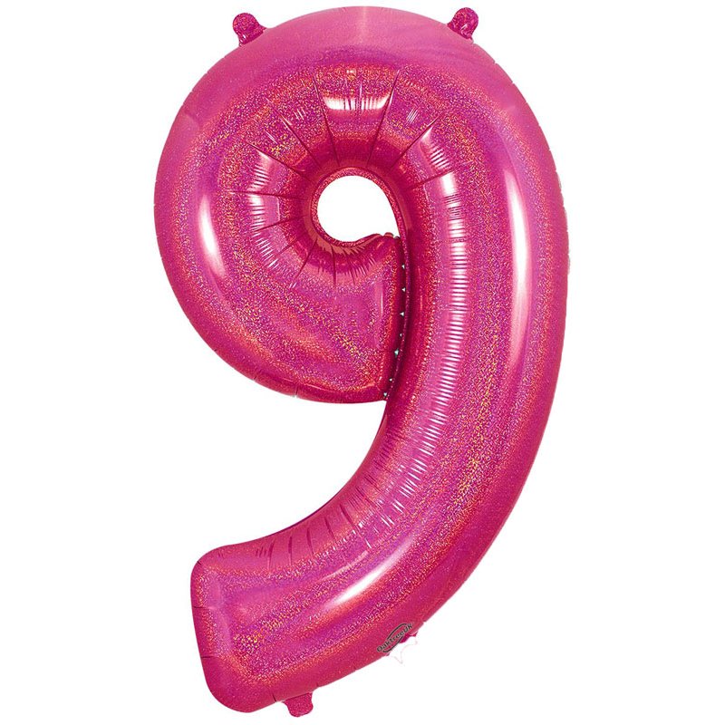 34in NUMBER 9 HOLOGRAPHIC PINK FOIL BALLOON