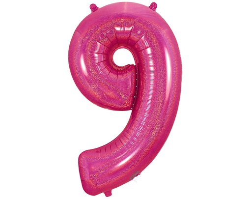 34in NUMBER 9 HOLOGRAPHIC PINK FOIL BALLOON