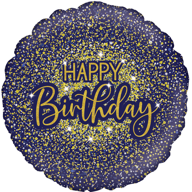 18in GLAMOROUS GLITTER BIRTHDAY BLUE FOIL BALLOON