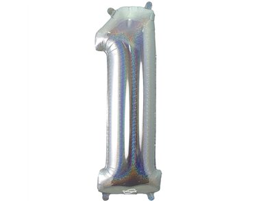 34in NUMBER 1 HOLOGRAPHIC SILVER FOIL BALLOON