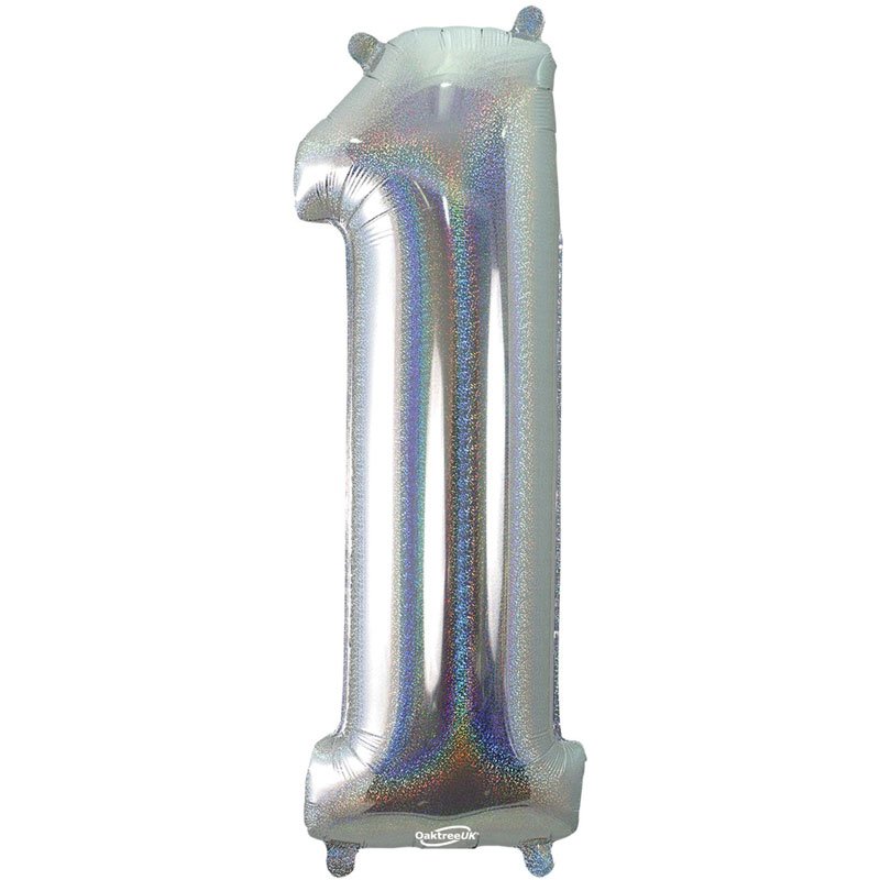 34in NUMBER 1 HOLOGRAPHIC SILVER FOIL BALLOON