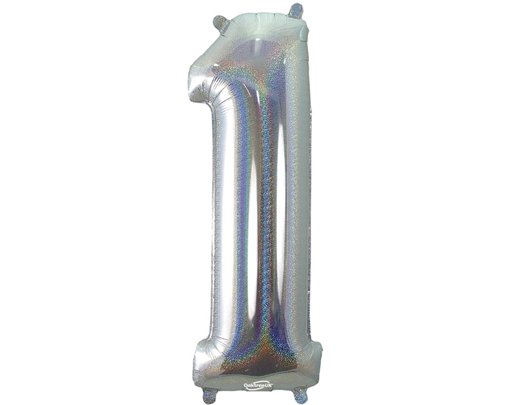 34in NUMBER 1 HOLOGRAPHIC SILVER FOIL BALLOON