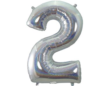 34in NUMBER 2 HOLOGRAPHIC SILVER FOIL BALLOON