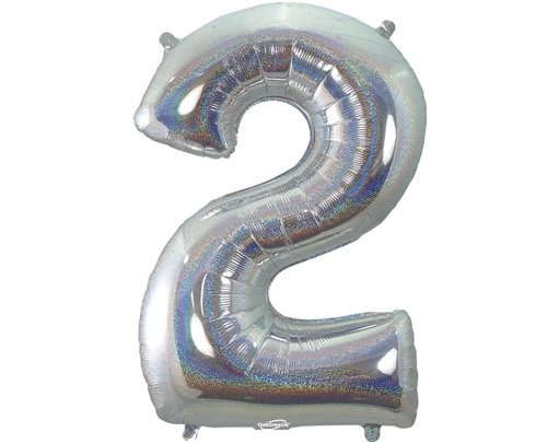 34in NUMBER 2 HOLOGRAPHIC SILVER FOIL BALLOON