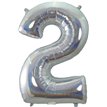 34in NUMBER 2 HOLOGRAPHIC SILVER FOIL BALLOON