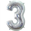34in NUMBER 3 HOLOGRAPHIC SILVER FOIL BALLOON