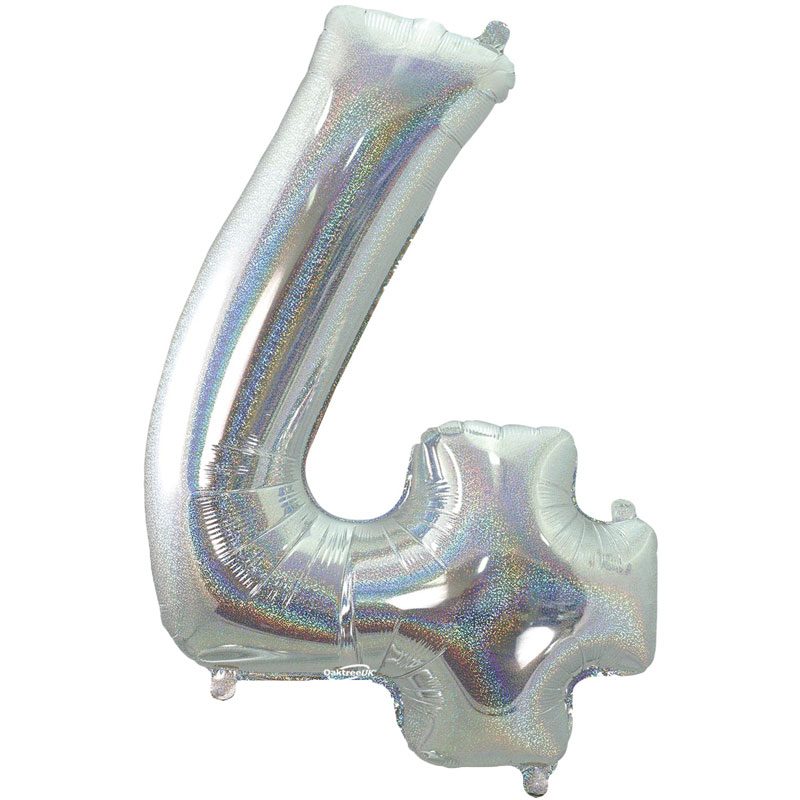 34in NUMBER 4 HOLOGRAPHIC SILVER FOIL BALLOON