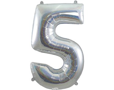34in NUMBER 5 HOLOGRAPHIC SILVER FOIL BALLOON