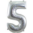 34in NUMBER 5 HOLOGRAPHIC SILVER FOIL BALLOON