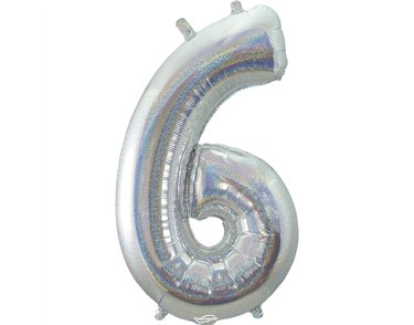 34in NUMBER 6 HOLOGRAPHIC SILVER FOIL BALLOON