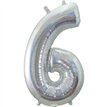 34in NUMBER 6 HOLOGRAPHIC SILVER FOIL BALLOON