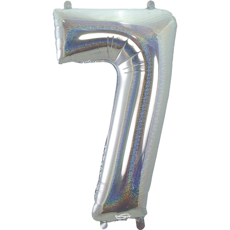 34in NUMBER 7 HOLOGRAPHIC SILVER FOIL BALLOON