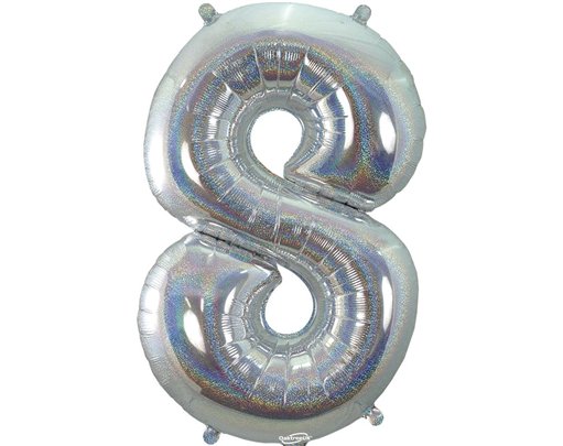 34in NUMBER 8 HOLOGRAPHIC SILVER FOIL BALLOON