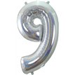 34in NUMBER 9 HOLOGRAPHIC SILVER FOIL BALLOON