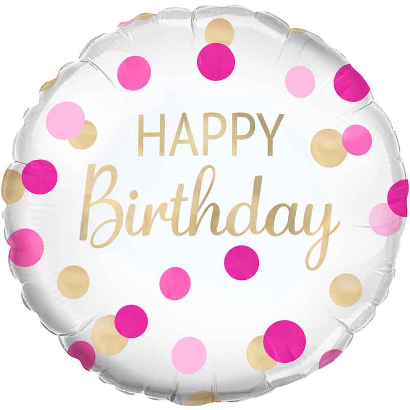 18in PINK CONFETTI HAPPY BIRTHDAY FOIL BALLOON