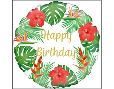 18in WHITE TROPICAL HAPPY BIRTHDAY FOIL BALLOON