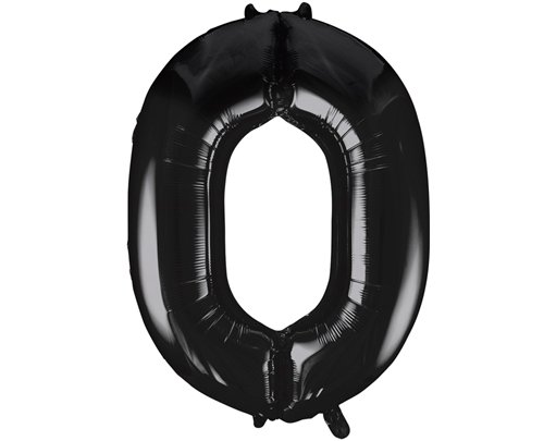 34in BLACK NUMBER 0 JUMBO FOIL BALLOON