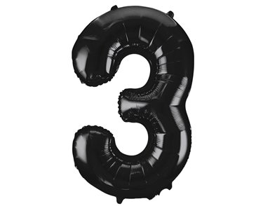 34in BLACK NUMBER 3 JUMBO FOIL BALLOON
