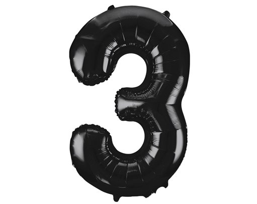 34in BLACK NUMBER 3 JUMBO FOIL BALLOON