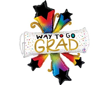 52in BURSTING STARS GRAD DIPLOMA FOIL BALLOON