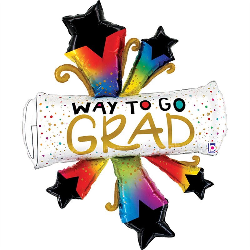52in BURSTING STARS GRAD DIPLOMA FOIL BALLOON
