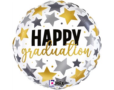 18in GRADUATION METALLIC STARS FOIL BALLOON