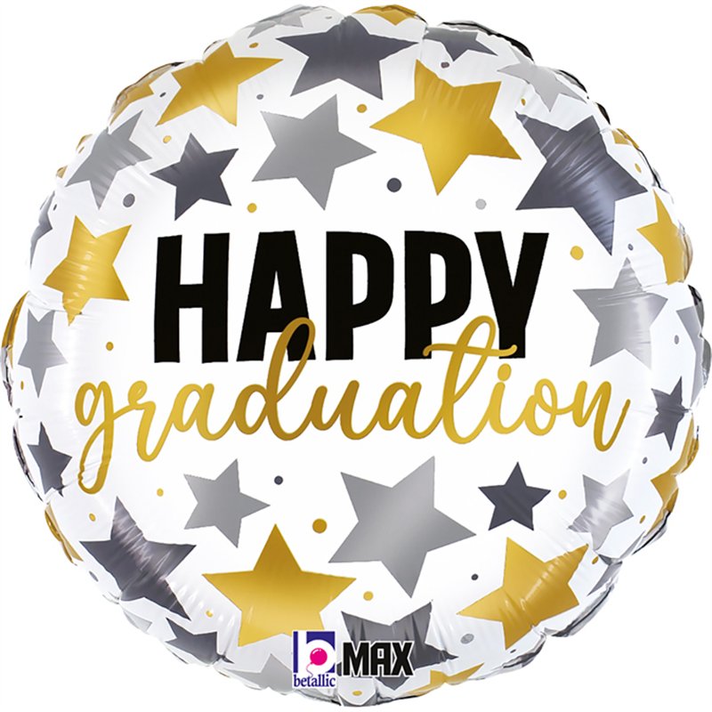 18in GRADUATION METALLIC STARS FOIL BALLOON