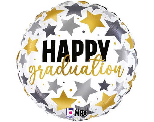 18in GRADUATION METALLIC STARS FOIL BALLOON