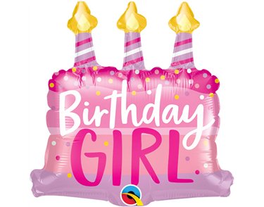 14in BIRTHDAY GIRL CAKE & CANDLES FOIL SHAPED BALLOON 10S