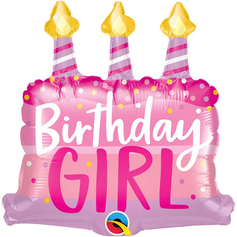 14in BIRTHDAY GIRL CAKE & CANDLES FOIL SHAPED BALLOON 10S
