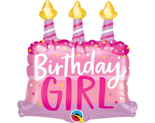 14in BIRTHDAY GIRL CAKE & CANDLES FOIL SHAPED BALLOON 10S