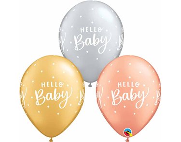 25PK 11in HELLO BABY DOTS QUALATEX