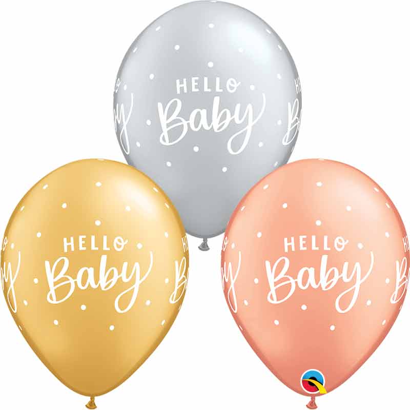 25PK 11in HELLO BABY DOTS QUALATEX