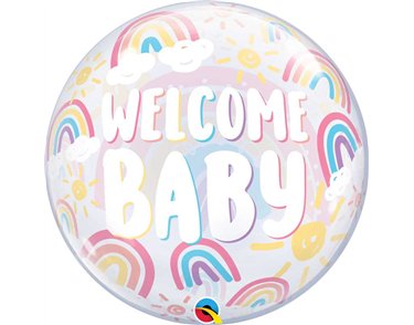 22in WELCOME BABY BOHO RAINBOWS BUBBLE BALLOON