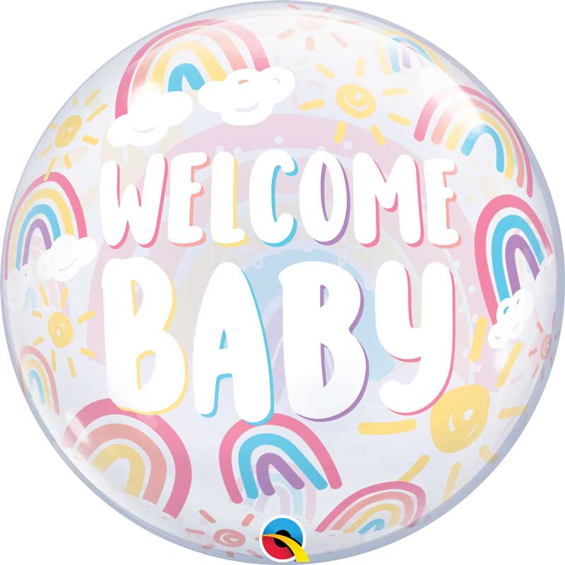 22in WELCOME BABY BOHO RAINBOWS BUBBLE BALLOON