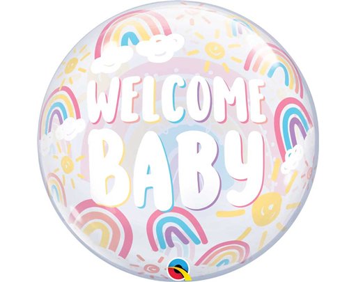 22in WELCOME BABY BOHO RAINBOWS BUBBLE BALLOON