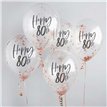 5PK 12in HAPPY 80TH ROSE GOLD TISSUE CONFETTI BALLOONS