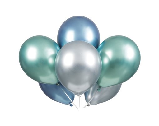 6PK 11in ASST BLUE/GREEN/SILVER PLATINUM LATEX BALLOONS