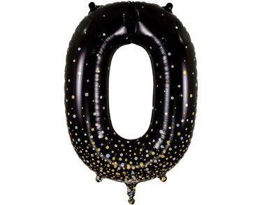 34in NUMBER 0 SPARKLING FIZZ BLACK GOLD FOIL BALLOON