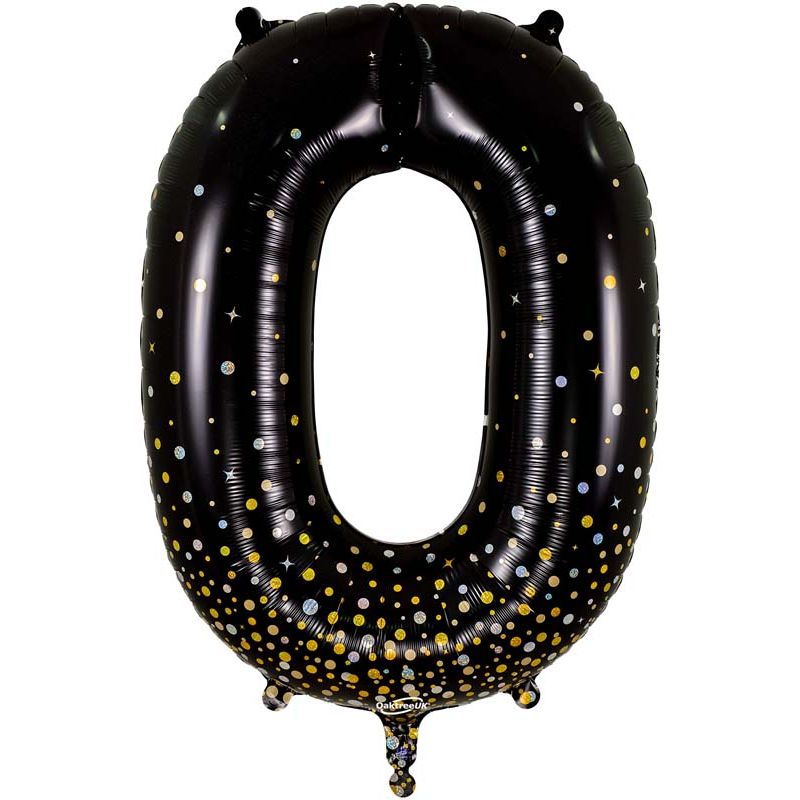 34in NUMBER 0 SPARKLING FIZZ BLACK GOLD FOIL BALLOON
